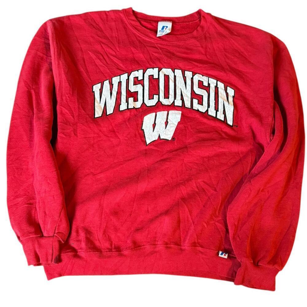 Vintage Russell Athletic Red Wisconsin Badgers Crewneck Sweatshirt Size M